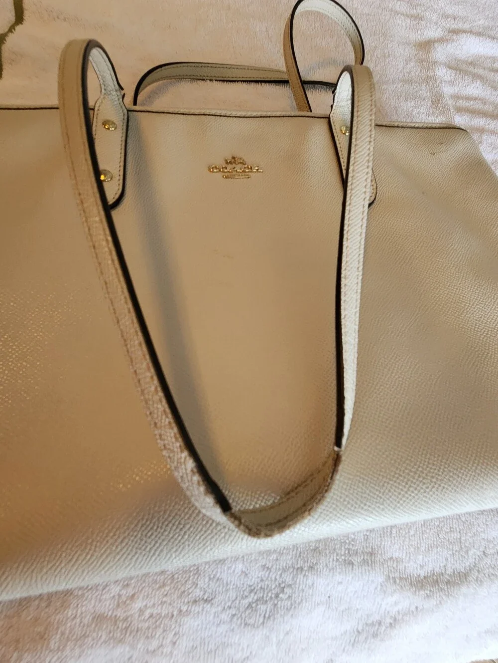 Coach Cream Pebble Leather Tote with Gold Logo